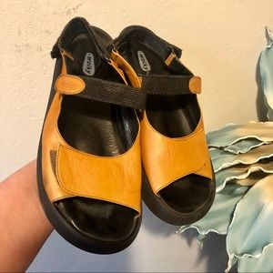 Wolky tan leather hook and loop sandals